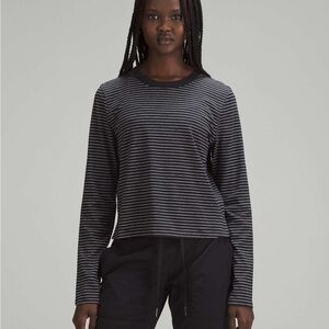 lululemon Black & White Striped Classic-Fit Cotton-Blend Long Sleeve | Size 8